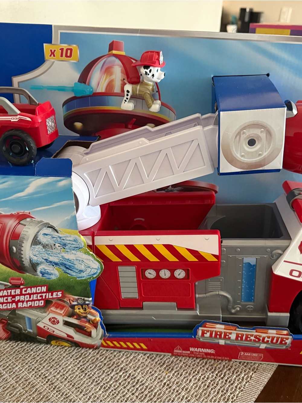 Red Fire Rescue Ladder Truck Playset with White Extendable Ladder